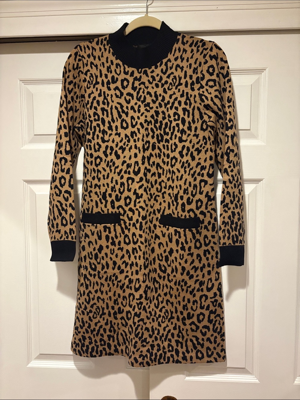 JCREW Leopard Print Sweater Dress with Black Trim